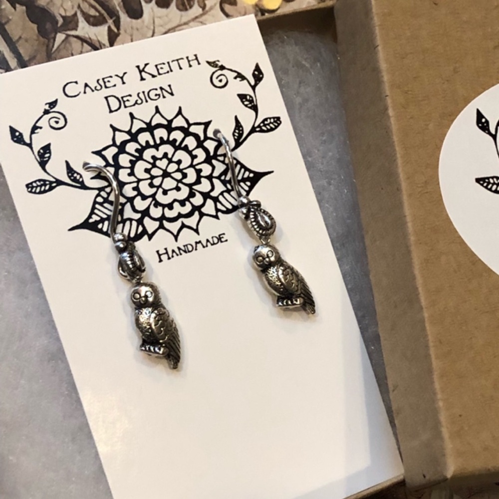 Silver Owl Earrings - Picture 5 of 8